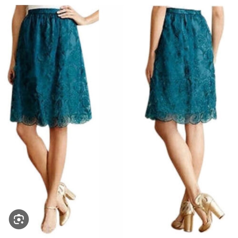 Anthropologie teal floral skirt sz 12